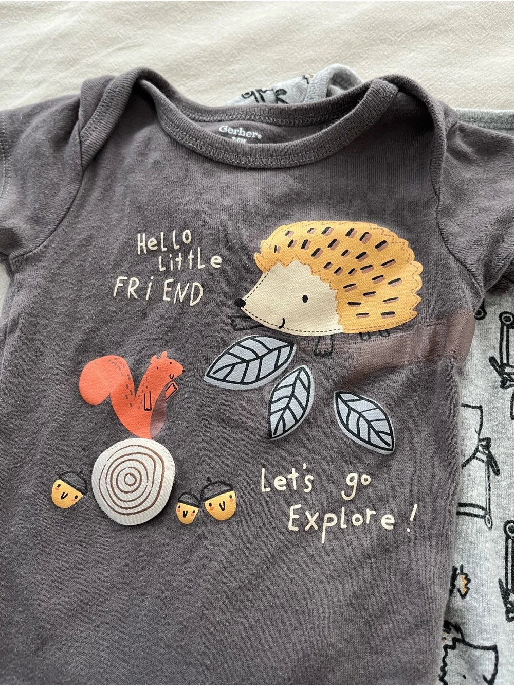 Gerber Dark Gray and Light Gray Hedgehog & Squirrel One-Piece Bodysuit Set